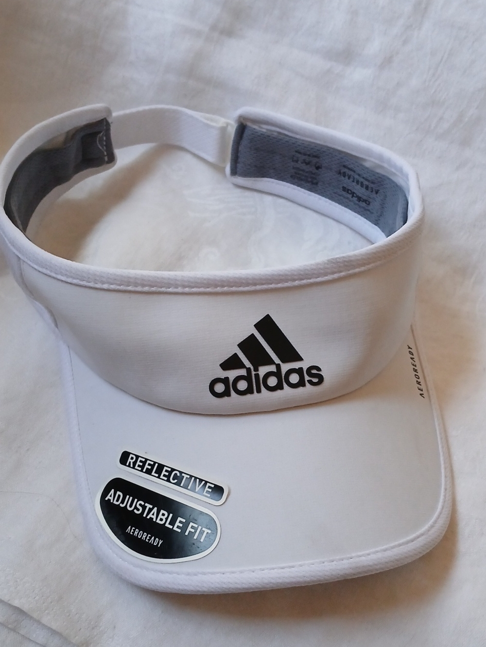 Adidas White Gray Aeroready Adjustable Visor Black Logo Hat